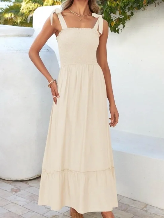 Zesica cream Maxi summer dress tie shoulders long flowing ruffle hem - Picture 15 of 15